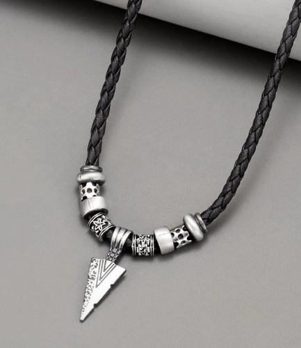 Black mens rope necklace - black,