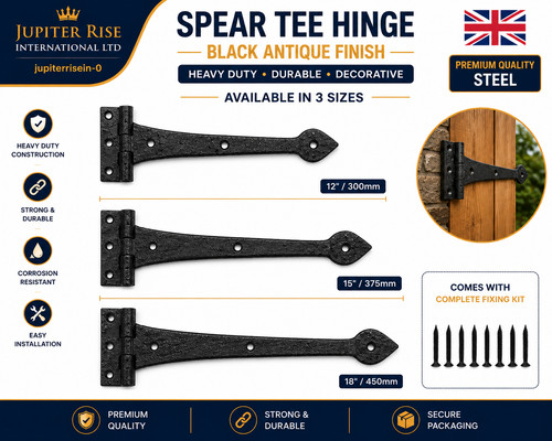 Black antique spear tee hinge - black,